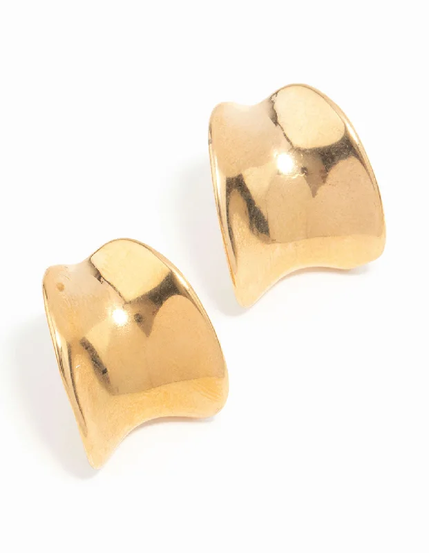 Double Stud Earrings for Impact -Waterproof Gold Plated Stainless Steel Rounded Hoop Stud Earrings