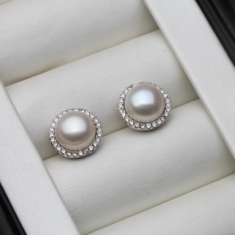 Stud Earrings for Formal Attire -JuliaFashion - 2024 White Freshwater Pearl Stud Earrings