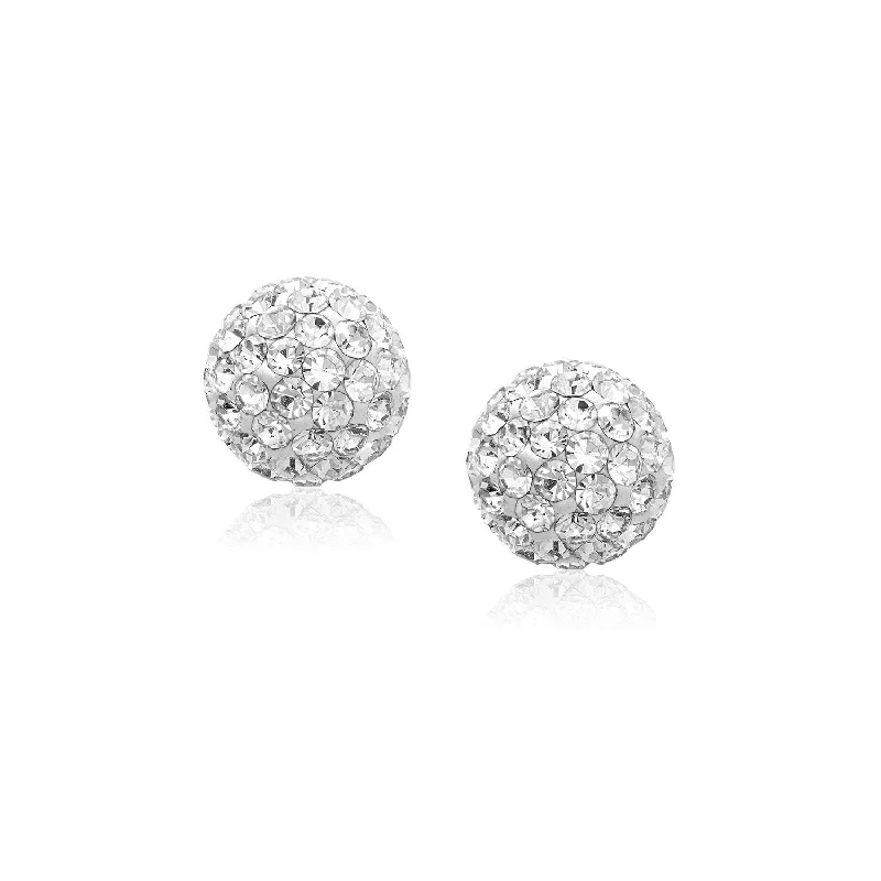 Floral Stud Earrings with Petals -LOVCIA Luxury 14k Yellow Gold White Crystal Ball Stud Earrings (8mm)