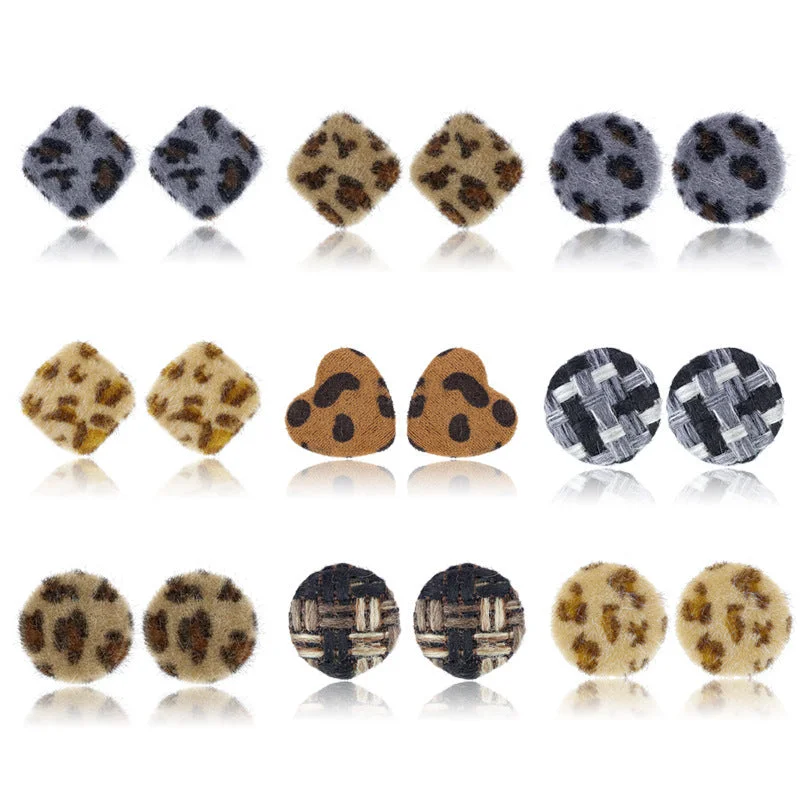 Stud Earrings with Abstract Designs -Wholesale Furball Earrings Leopard Print Stud Earrings