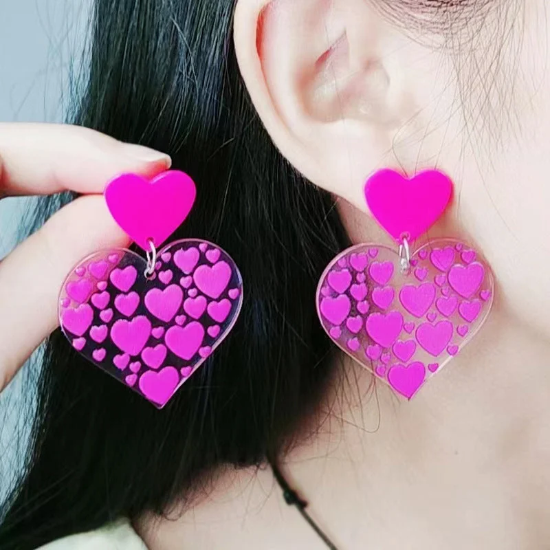 Stud Earrings with Symbolic Elements -Wholesale Valentine's Day Rose Red Heart Stud Earrings