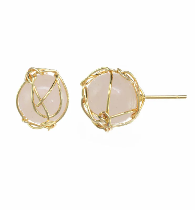 Stud Earrings for Christmas Party -Wrapped Rose Quartz Stud earrings