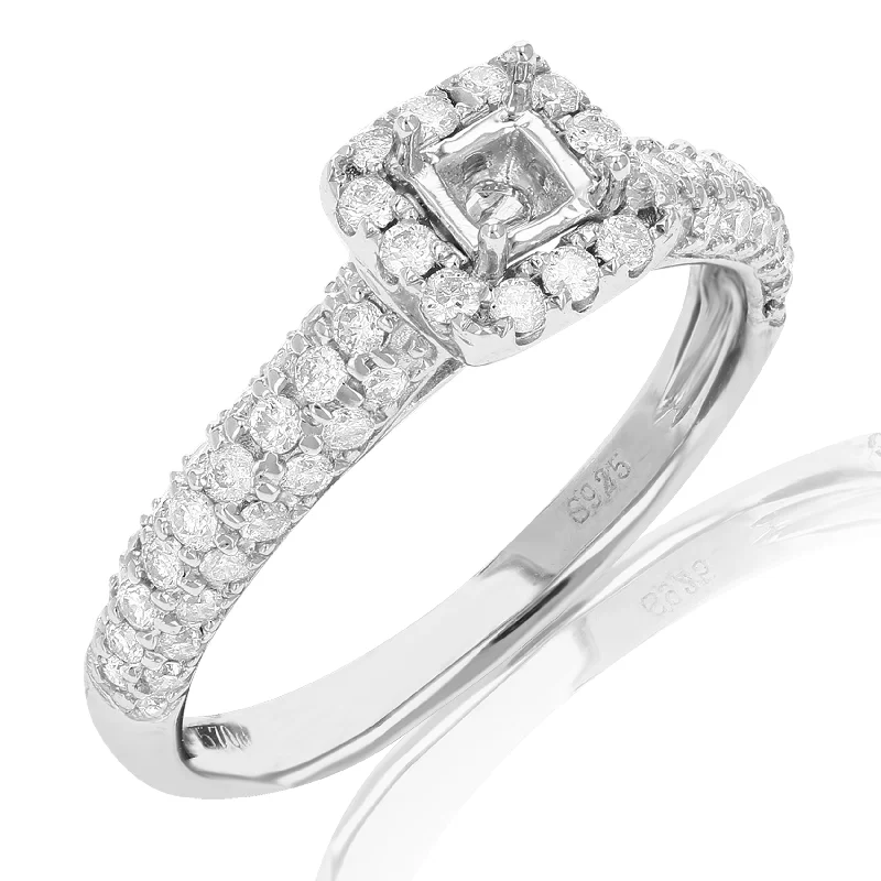 Rings with etched floral bands for detail -0.60 cttw Diamond Semi Mount Engagement Ring .925 Sterling Silver