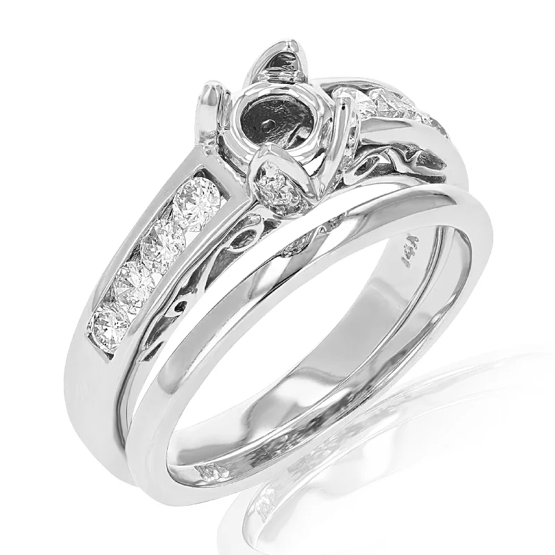 Rings with black diamond for striking contrast -0.60 cttw Semi Mount Diamond Wedding Bridal Set 14K White Gold Round