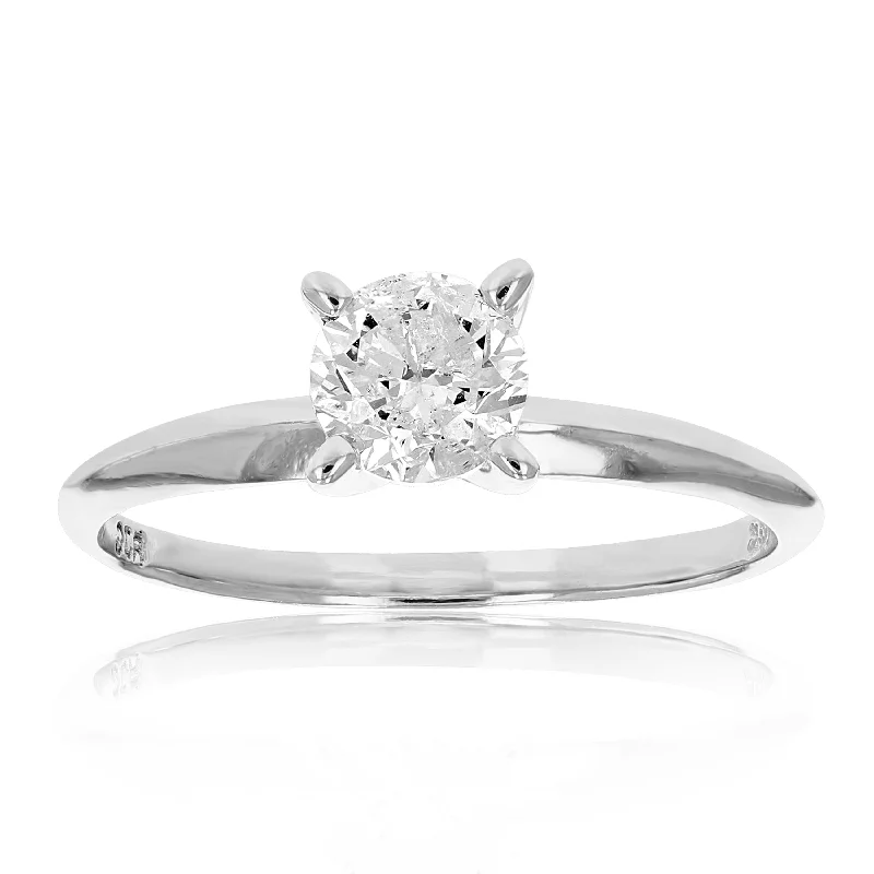 Rings with raw topaz for icy charm -0.70 cttw Round Diamond Solitaire Engagement Ring 14K White Gold Bridal