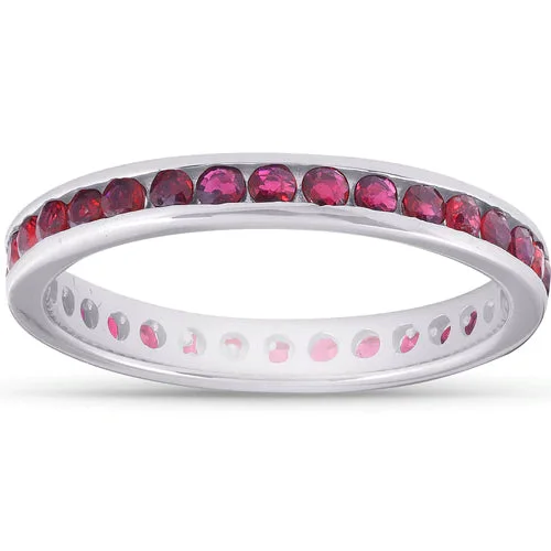 Vintage rings with engraved floral band designs -1 1/10ct Ruby Channel Set Eternity Wedding Ring 14K White Gold