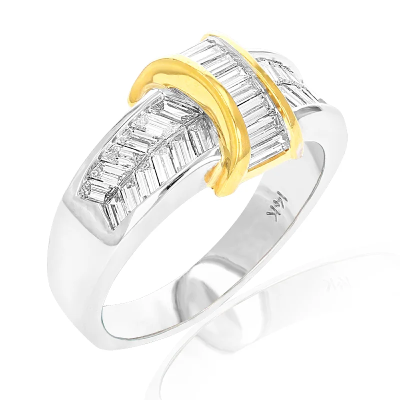 Rings with matte gold for subtle luxury -1.10 cttw Baguette Diamond Wedding Band 14K Yellow and White Gold Channel