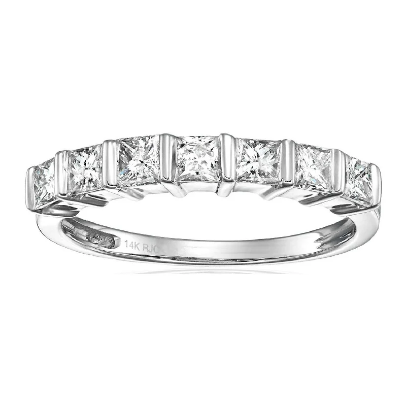 Rings with vintage-inspired rose-cut diamonds -1/2 cttw Princess Cut Diamond Wedding Band for Women in 14K White Gold Channel Set Ring