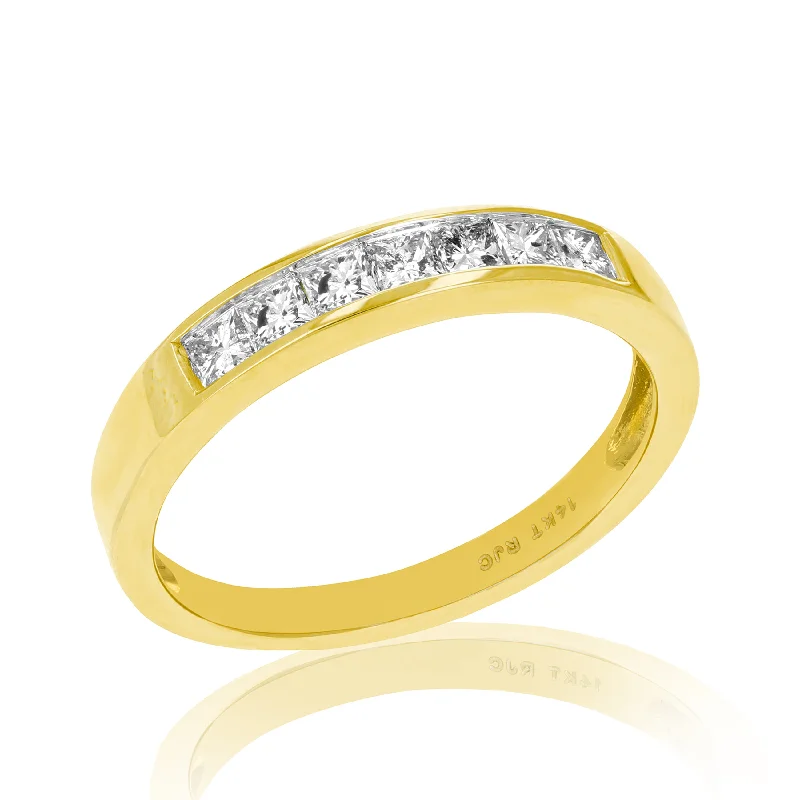 Rings with branch-inspired bands for organic -1/2 cttw Princess Diamond Wedding Band 14K Yellow Gold 7 Stones Channel