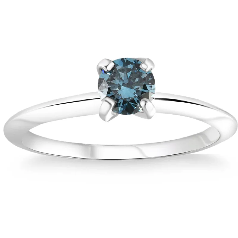 Rings with raw topaz for icy charm -1/2ct Blue Diamond Solitaire 14K White Gold Engagement