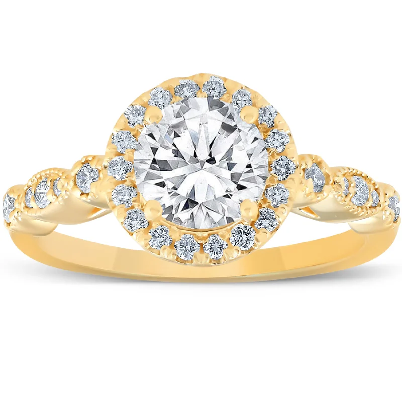 Rings with raw topaz for icy charm -1 3/4 Ct Diamond Engagement Ring 14k Yellow Gold Halo Enhanced