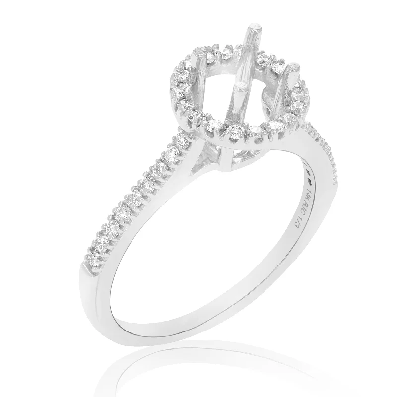 Rings with floral halo diamond arrangements -1/3 cttw Diamond Semi Mount Engagement Ring in 14K White Gold Center Round