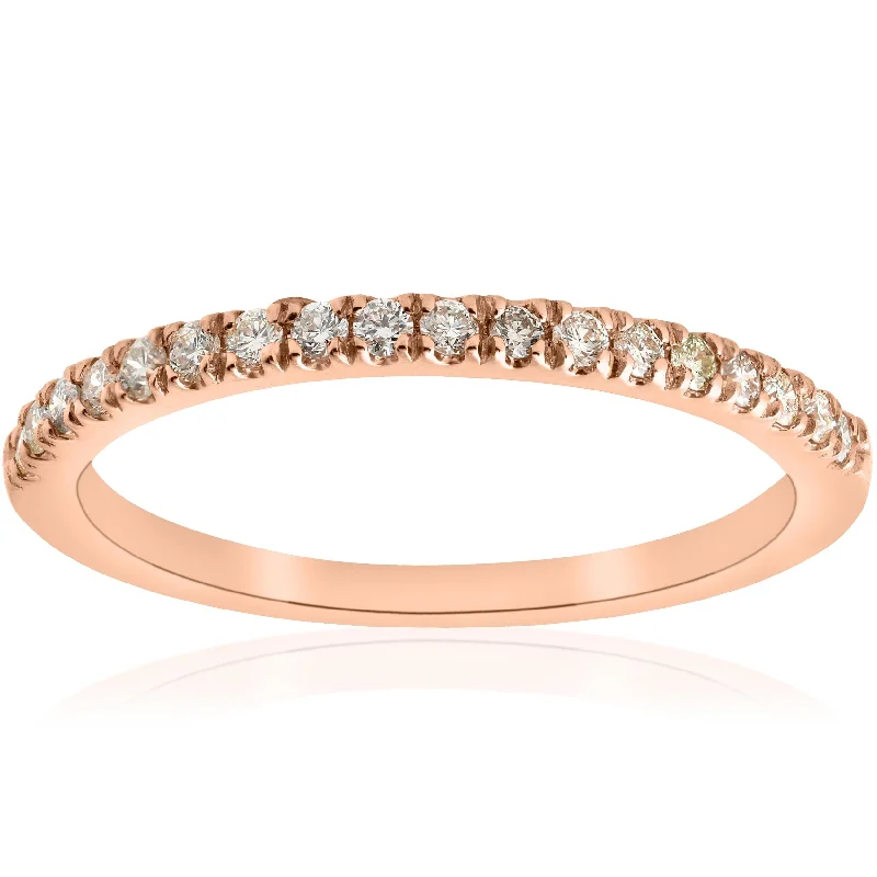 Rings with channel-set turquoise for color -1/4ct Diamond Ring Stackable Engagement Womens Wedding Band 14K Rose Gold