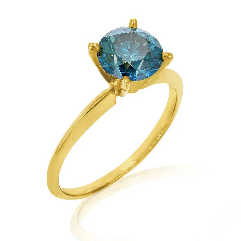 Rings with fluorite stones for rainbow shine -1.50 cttw Blue Diamond Solitaire Ring 14K Gold