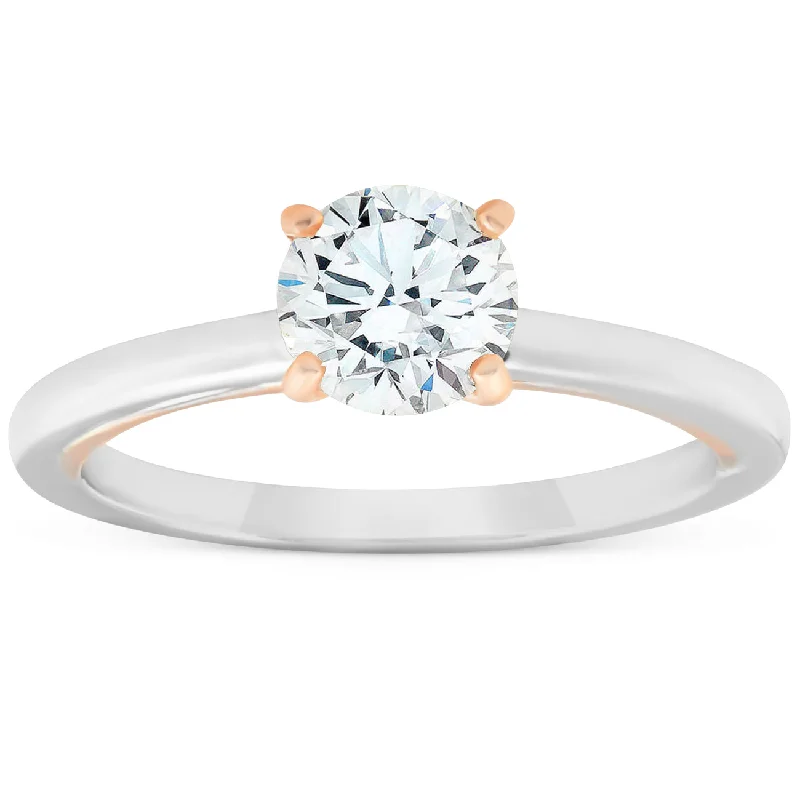 Rings with sunstone gems for fiery sparkle -1 Ct Diamond Solitaire Two Tone Engagement Ring 14k White & Rose Gold