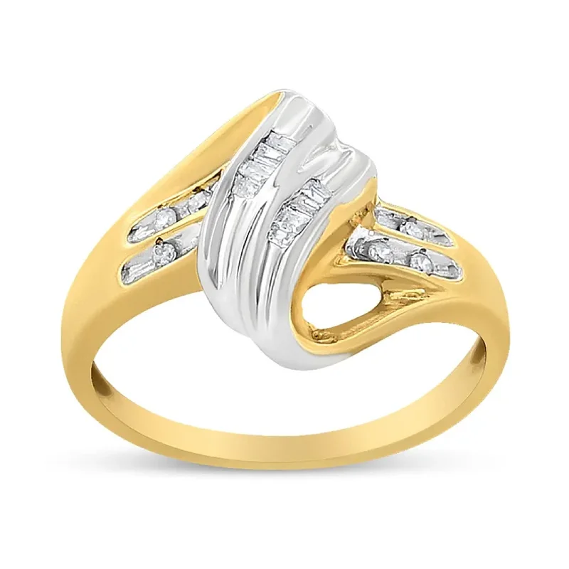 Gold rings with intricate celtic knot patterns -10K Yellow and White Gold 1/10 Cttw Baguette and Round-Cut Diamond Bypass Ring (I2 Color, H-I Clarity)