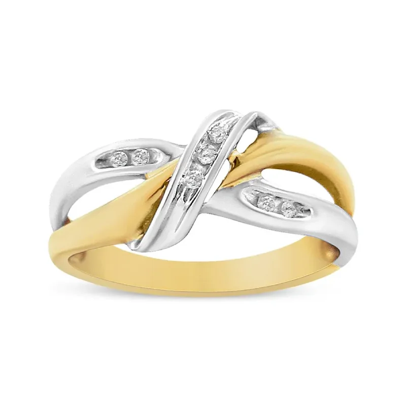 Vintage rings with engraved floral band designs -10K Yellow and White Gold 1/20 Cttw Round-Cut Diamond Bypass Ring (I2 Color, I-J Clarity)