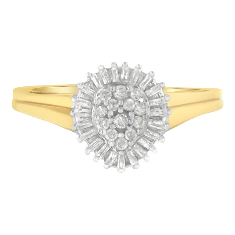 Minimalist rings with tiny diamond dot accents -10K Yellow Gold Diamond Cluster Ring (1/4 Cttw, I-J Color, I2-I3 Clarity)