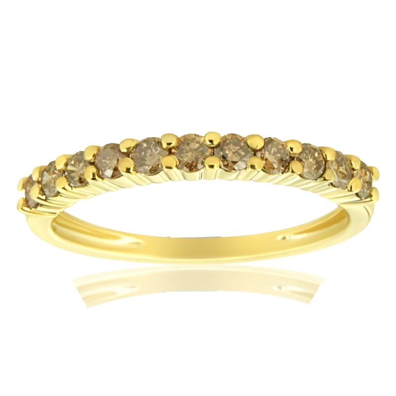 Rings with engraved constellations for stargazers -10K Yellow Gold Plated .925 Sterling Silver 1/4 Cttw Champagne Diamond 11 Stone Band Ring (K-L Color, I1-I2 Clarity)