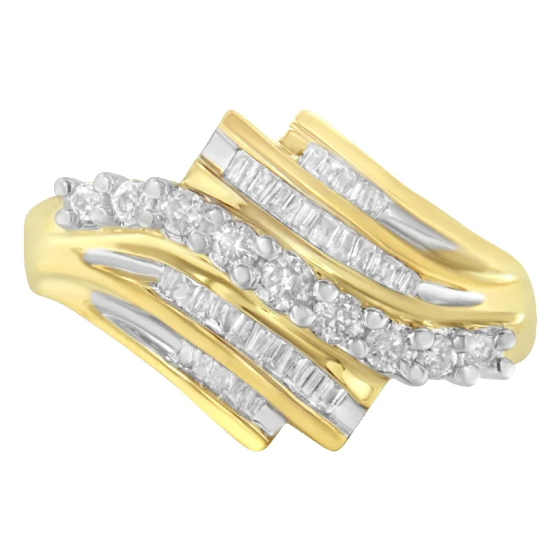 Rings with vine-wrapped bands for nature -10K Yellow Gold Round and Baguette Diamond-Cut Ring (1/2 Cttw, I-J Color, I1-I2 Clarity)