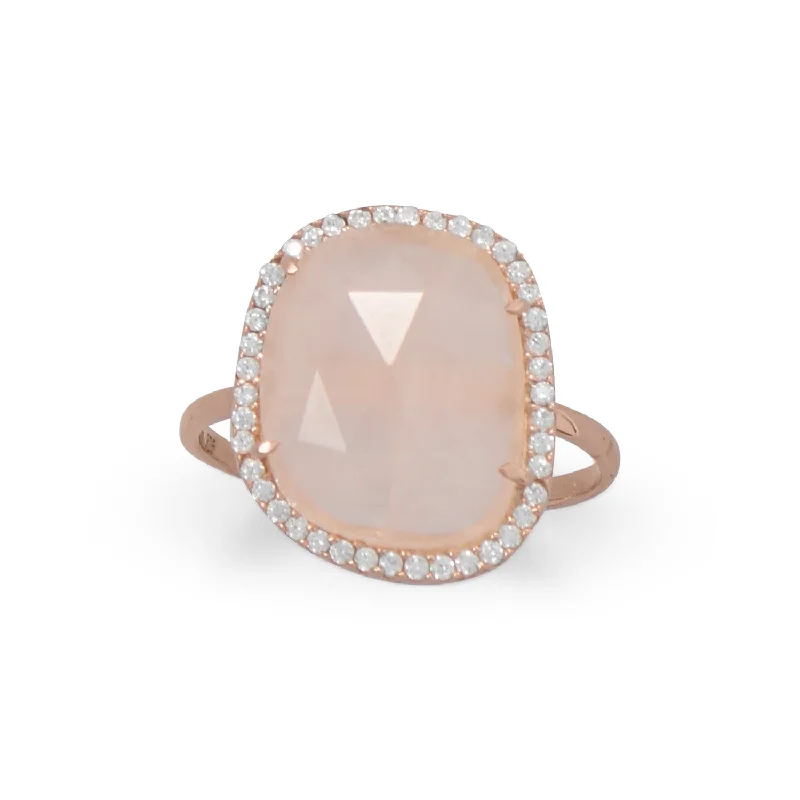 Rings with smoky quartz for muted elegance -18k Rose Gold Plated Rose Quartz Oval Cz Ring