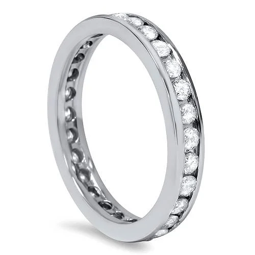 Rings with hammered silver for rustic appeal -1ct Diamond Wedding Eternity Stackable 14K Ring New White Gold