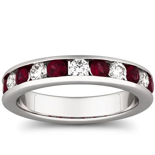 Rings with spiral ruby for bold twist -1ct Ruby & Diamond Channel Set Wedding Ring 14K White Gold