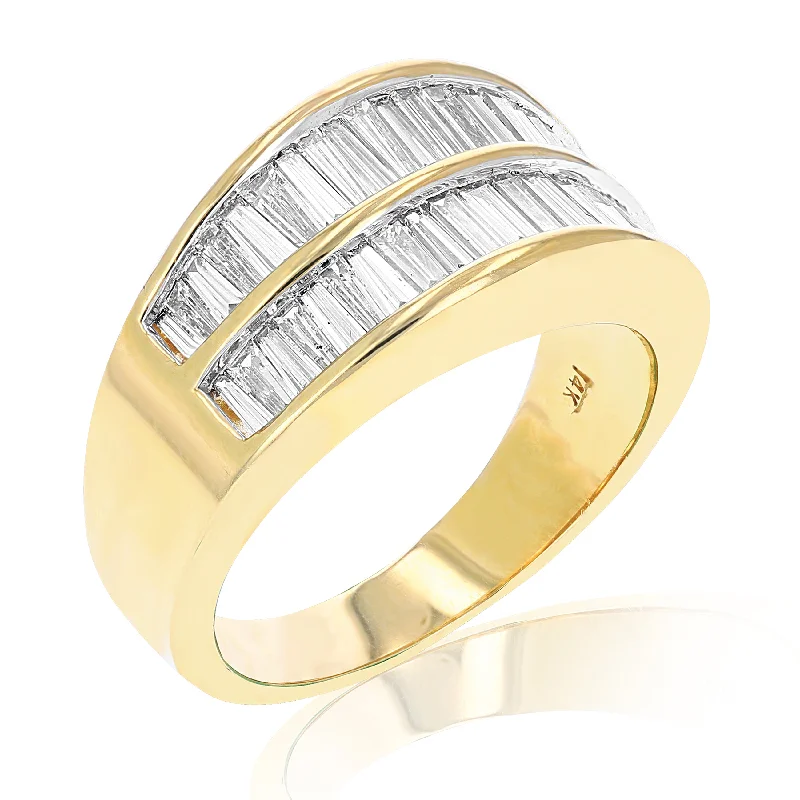 Rings with blue quartz for cool tones -2 cttw Baguette Diamond Wedding Band 14K Yellow Gold Channel Set