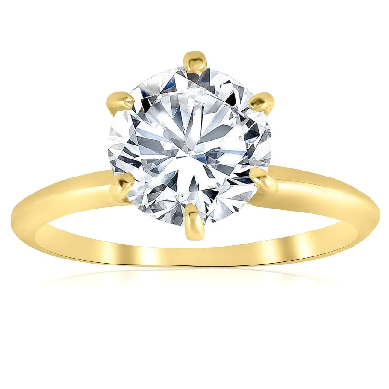 Rings with gothic-inspired skull motif details -2ct Solitaire Moissanite Engagement Ring Round Brilliant 14k Yellow Gold