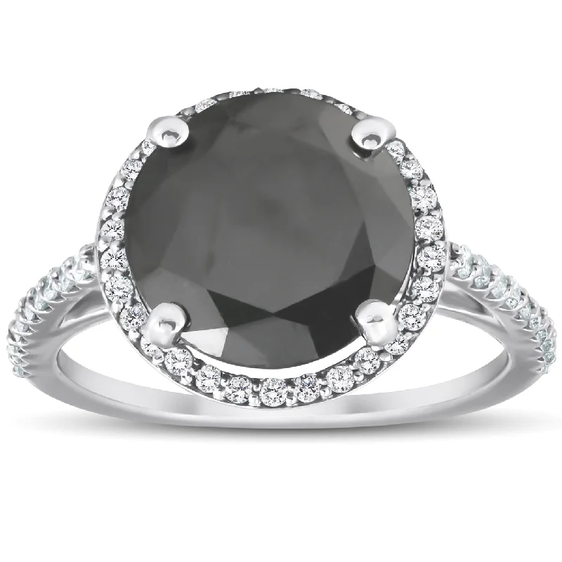 Stackable rings with mixed metal finishes -3 1/3 Ct Black Diamond Halo Engagement Ring 14k White Gold