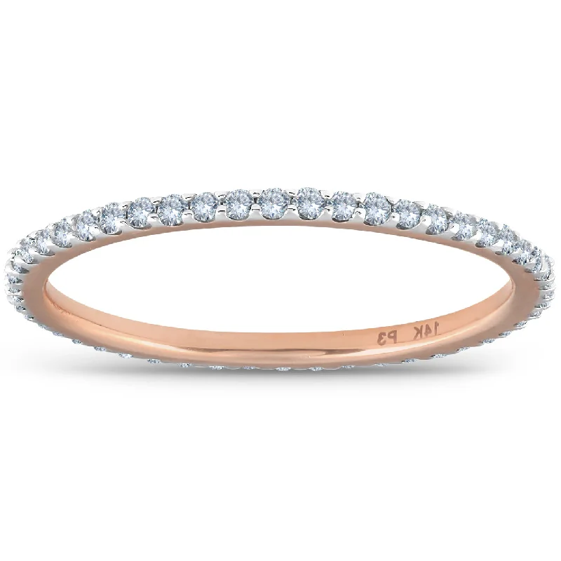 Rings with aventurine gems for green luck -3/8ct Diamond Eternity Ring 14k Rose Gold Womens Stackable Wedding Band