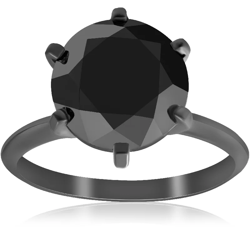 Rings with hematite for sleek metallic sheen -5 1/2ct Black Diamond Solitaire Engagement Ring 14k Black Gold