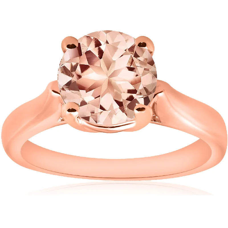 Rings with sunstone gems for fiery sparkle -8MM Round 1 3/4CT Genuine Morgranite 14k Rose Gold Solitaire Engagement Ring