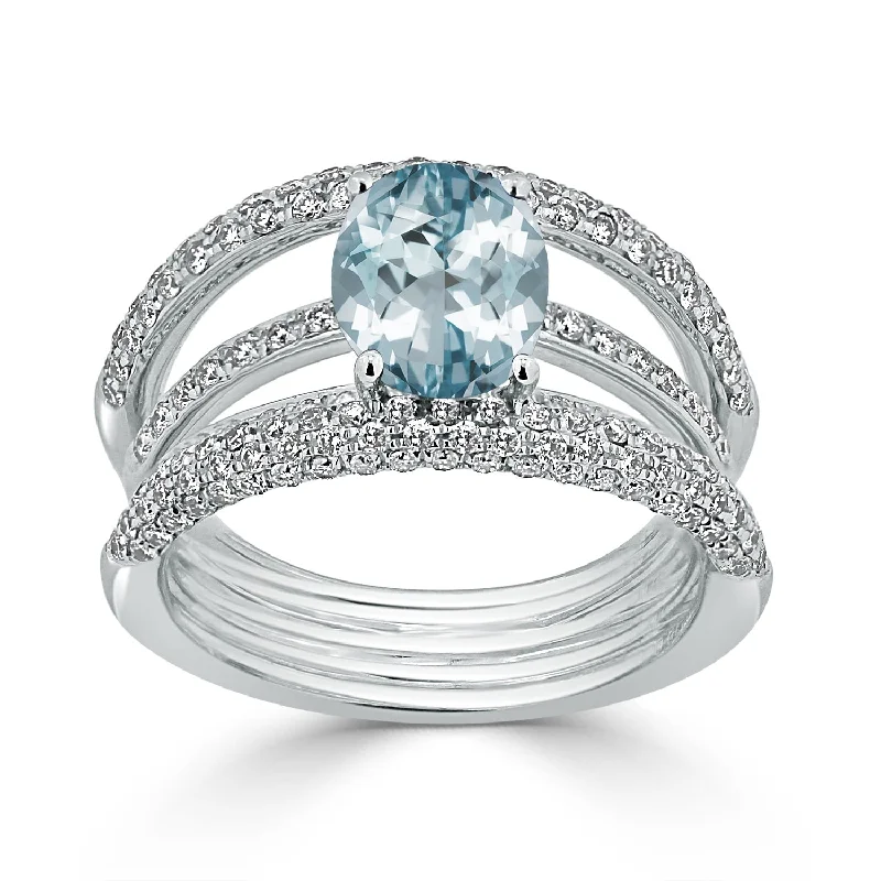 Rings with channel-set turquoise for color -Auriya 1 1/2ct Oval Aquamarine and Diamond Ring 9/10ctw 18K Gold