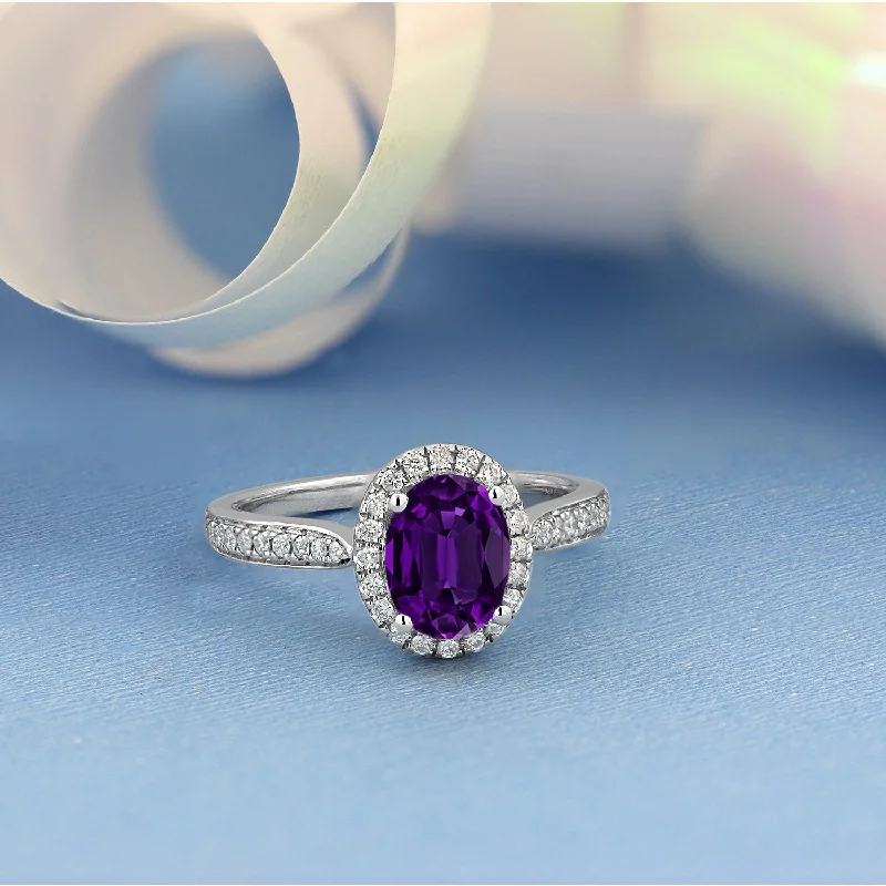 Rings with pave-set gemstones for brilliance -Auriya 1 1/8ct Fancy Oval Purple Amethyst Halo Diamond Engagement Ring 1/4ctw 14k Gold