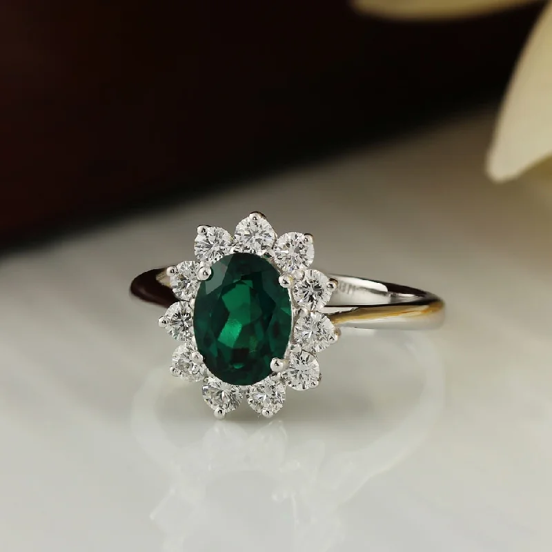 Dainty rings with subtle engraved star motifs -Auriya 1 1/8ct Oval-cut Emerald and Halo Diamond Ring 5/8cttw 18K Gold