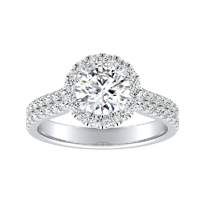 Stackable rings with mixed metal finishes -Auriya 1/2ct Round Moissanite Halo Diamond Engagement Ring 1/2ctw 14k Gold