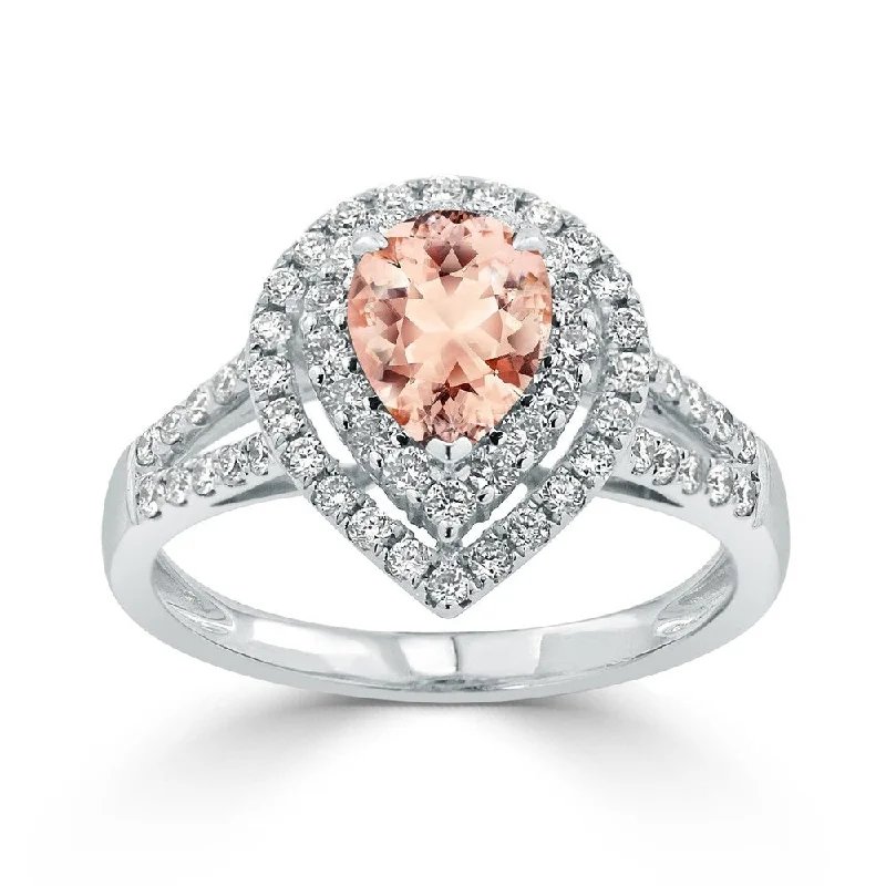 Rings with engraved constellations for stargazers -Auriya 1 3/4ct Pear-cut Morganite and Halo Diamond Ring 5/8ctw 18K Gold