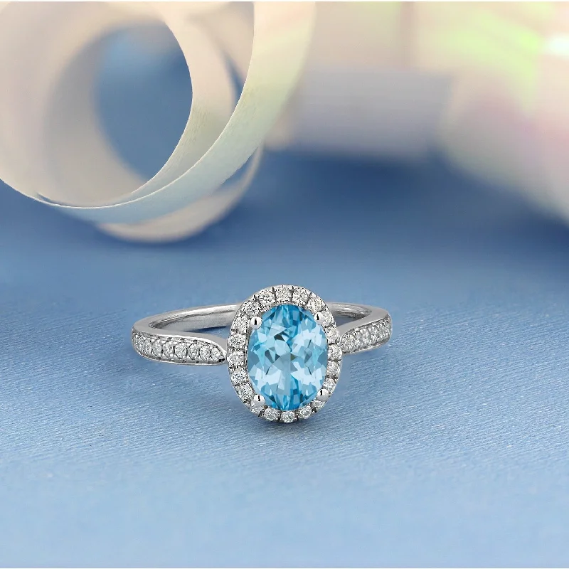 Stackable rings with mixed metal finishes -Auriya 1 9/10ct Fancy Oval Sky Blue Topaz Halo Diamond Engagement Ring 1/4ctw 14k Gold