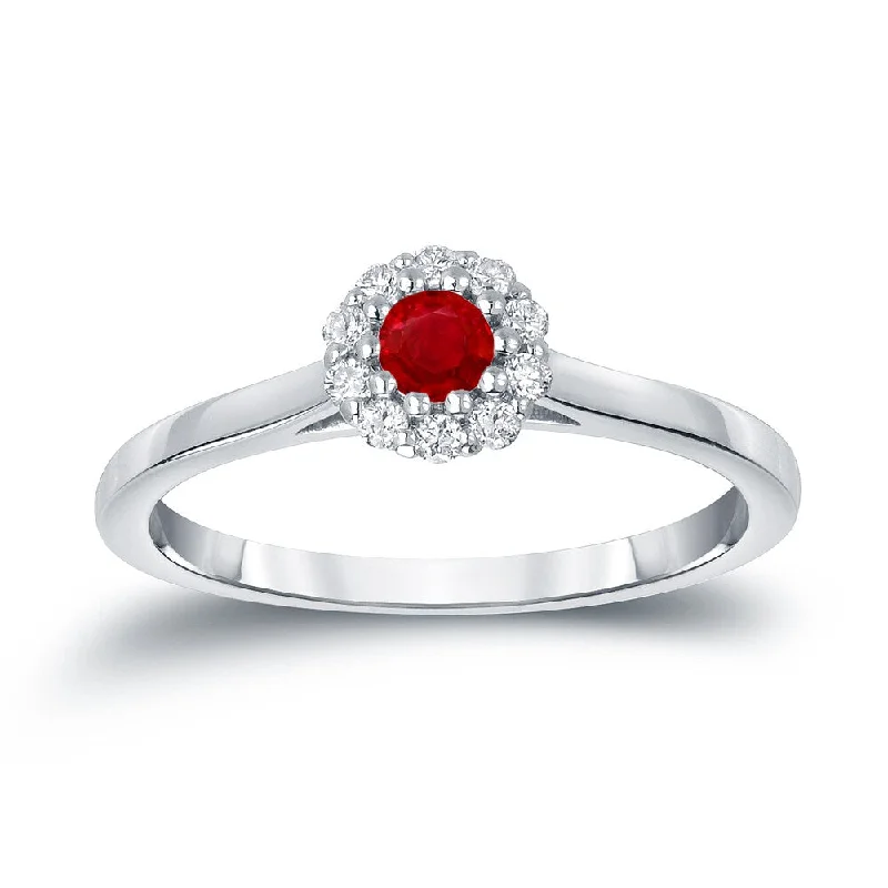 Titanium rings with rugged brushed metal look -Auriya 14k Gold 1/6ct Ruby and 1/6ct TDW Diamond Halo Engagement Ring