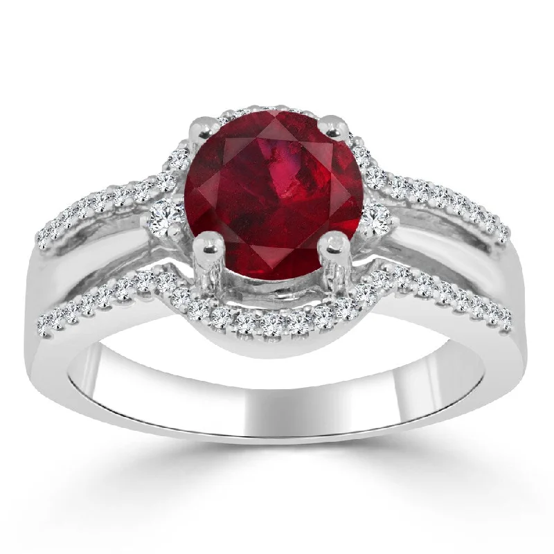 Rings with raw jade for natural calm -Auriya 14k Gold 1ct Ruby and 1/5ct TDW Round Halo Diamond Engagement Ring