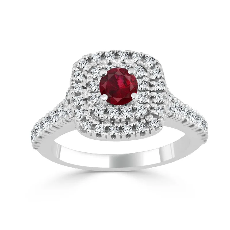 Rings with peacock ore for iridescent glow -Auriya 14k Gold 2/5ct Ruby and 3/5ct TDW Round Diamond Double Halo Engagement Ring