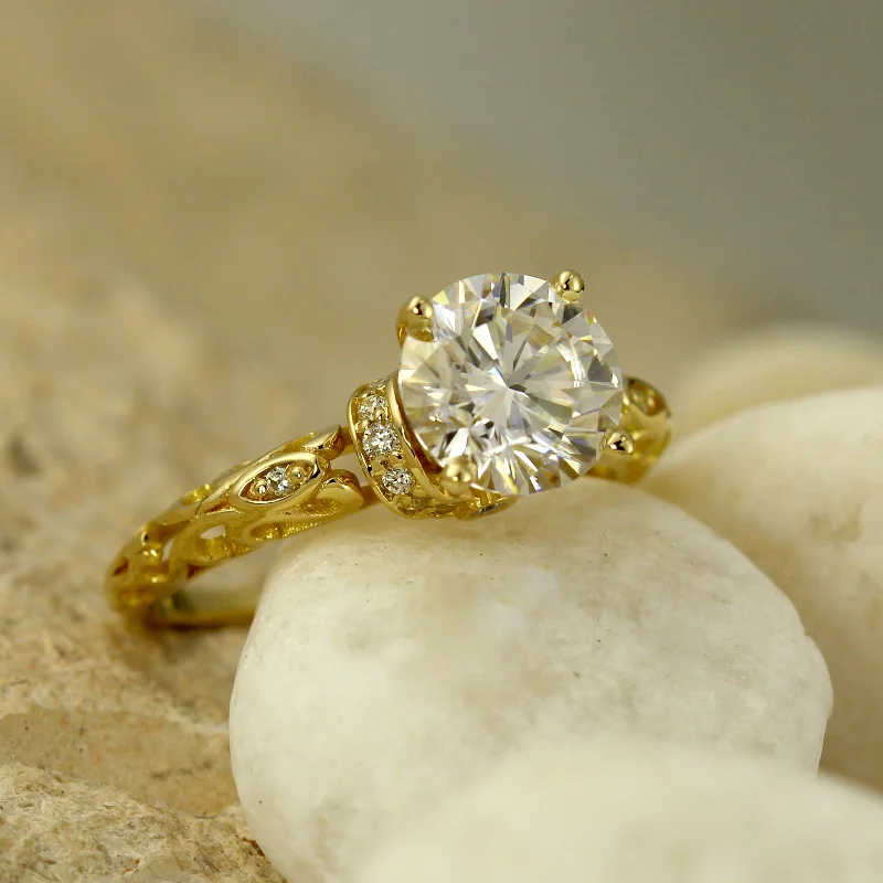 Rings with raw citrine for sunny charm -Auriya 14k Gold 2 carat Vintage Moissanite and Diamond Engagement Ring 1/8ctw