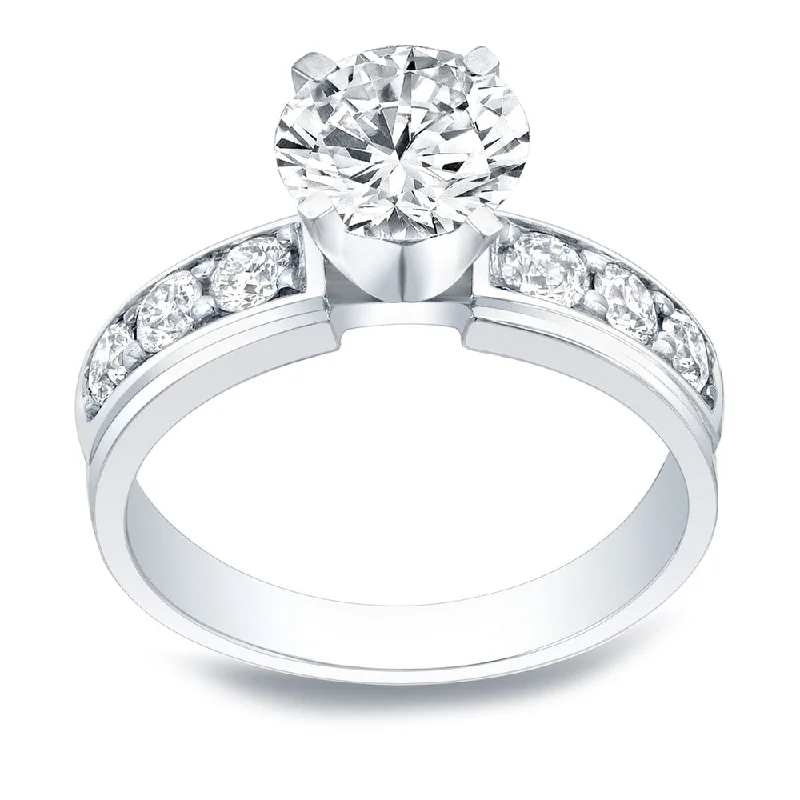 Rings with double bands for modern twist -Auriya 14k Gold 3 carat Round Moissanite and 1/2ctw Diamond Engagement Ring