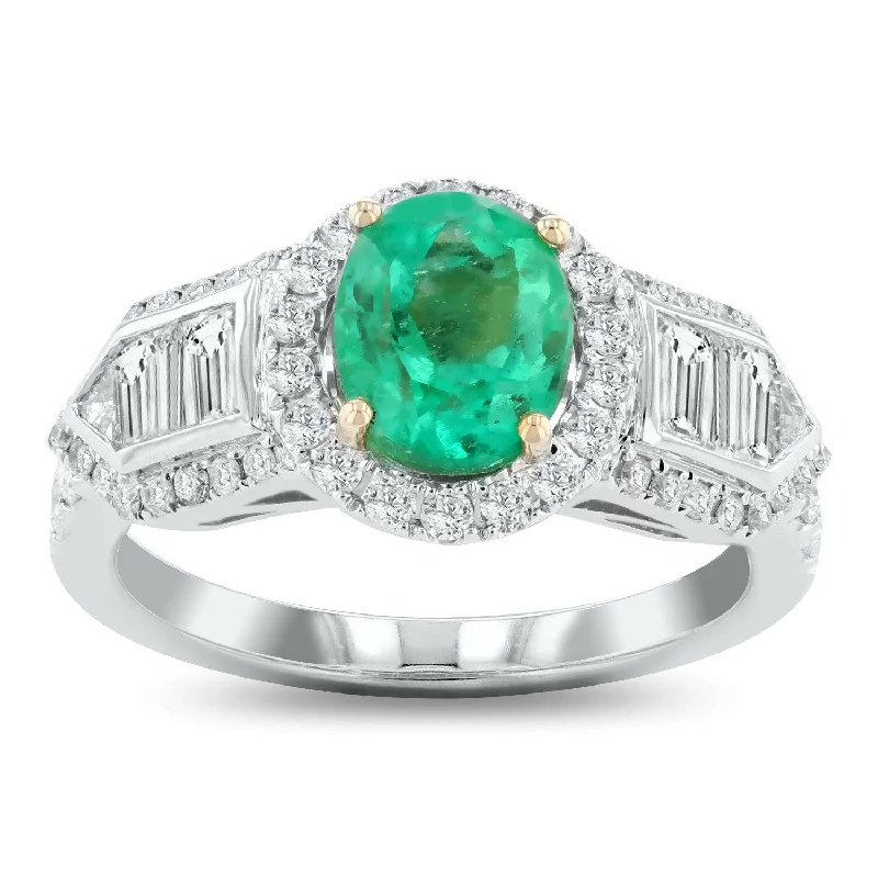 Rings with oxidized bands for vintage edge -Auriya 14k Two-Tone Gold 1 1/2ct Emerald and 1 1/6 ct TDW Diamond Ring