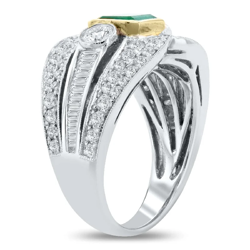 Rings with sleek black agate for edge -Auriya 18k Two-Tone Gold 7/8ct Emerald and 1 3/8ct TDW Diamond Ring