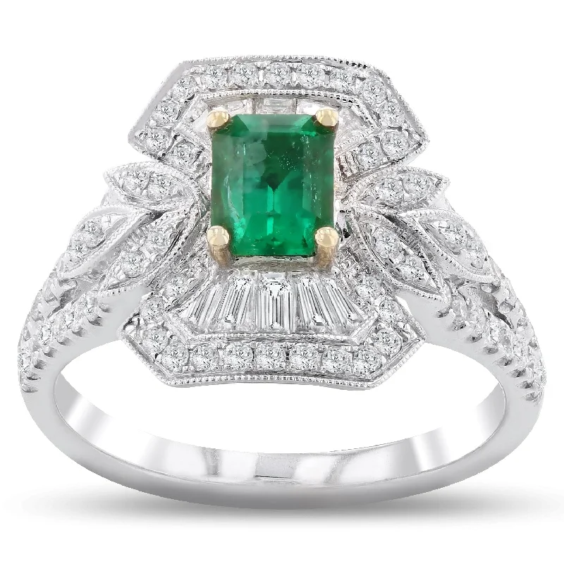 Rings with bold malachite for green swirls -Auriya 18k White Gold 5/8ct Emerald and 3/4ct TDW Diamond Ring