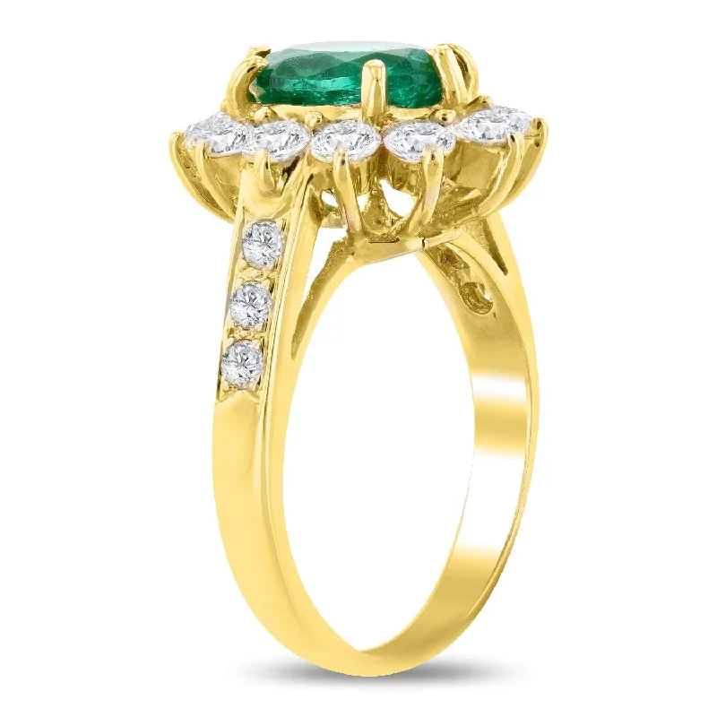 Rings with carved turquoise for artistic flair -Auriya 18k Yellow Gold 1 3/8ct Emerald and 1 1/3ct TDW Diamond Ring