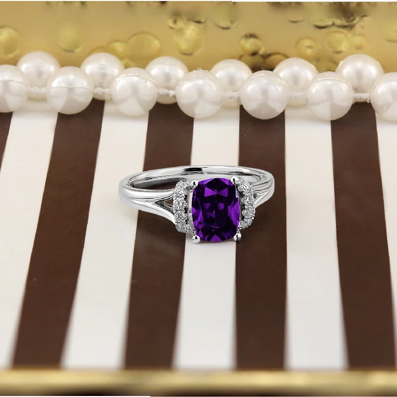 Rings with carved onyx for bold sleekness -Auriya 1ct Modern Cushion-cut Purple Amethyst and Diamond Engagement Ring 1/4ctw 14k Gold