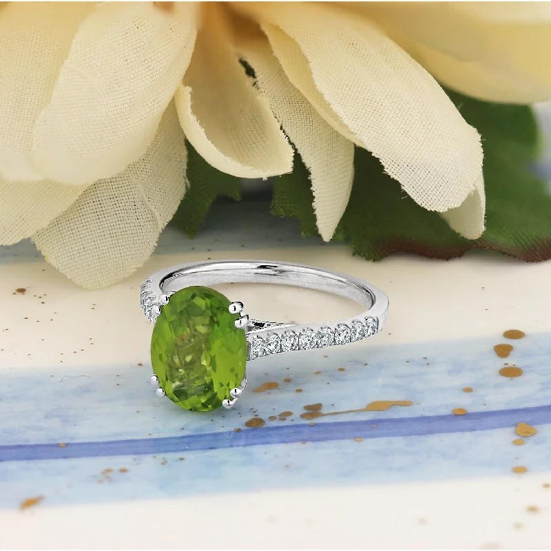 Rings with polished tourmaline for vibrant shine -Auriya 2 3/4ct Fancy Oval Peridot and Diamond Engagement Ring 1/4ctw 14k Gold